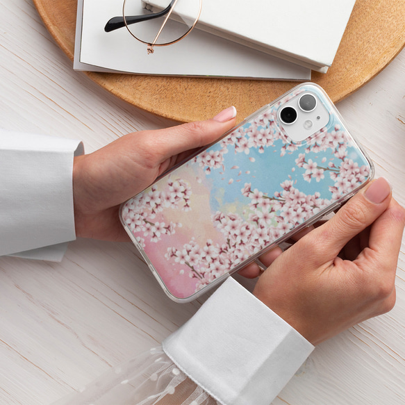 iPhone Android 桜と青空の選べるスマホケース 強化ガラス・バンパー・カード収納・ストラップ他 2枚目の画像