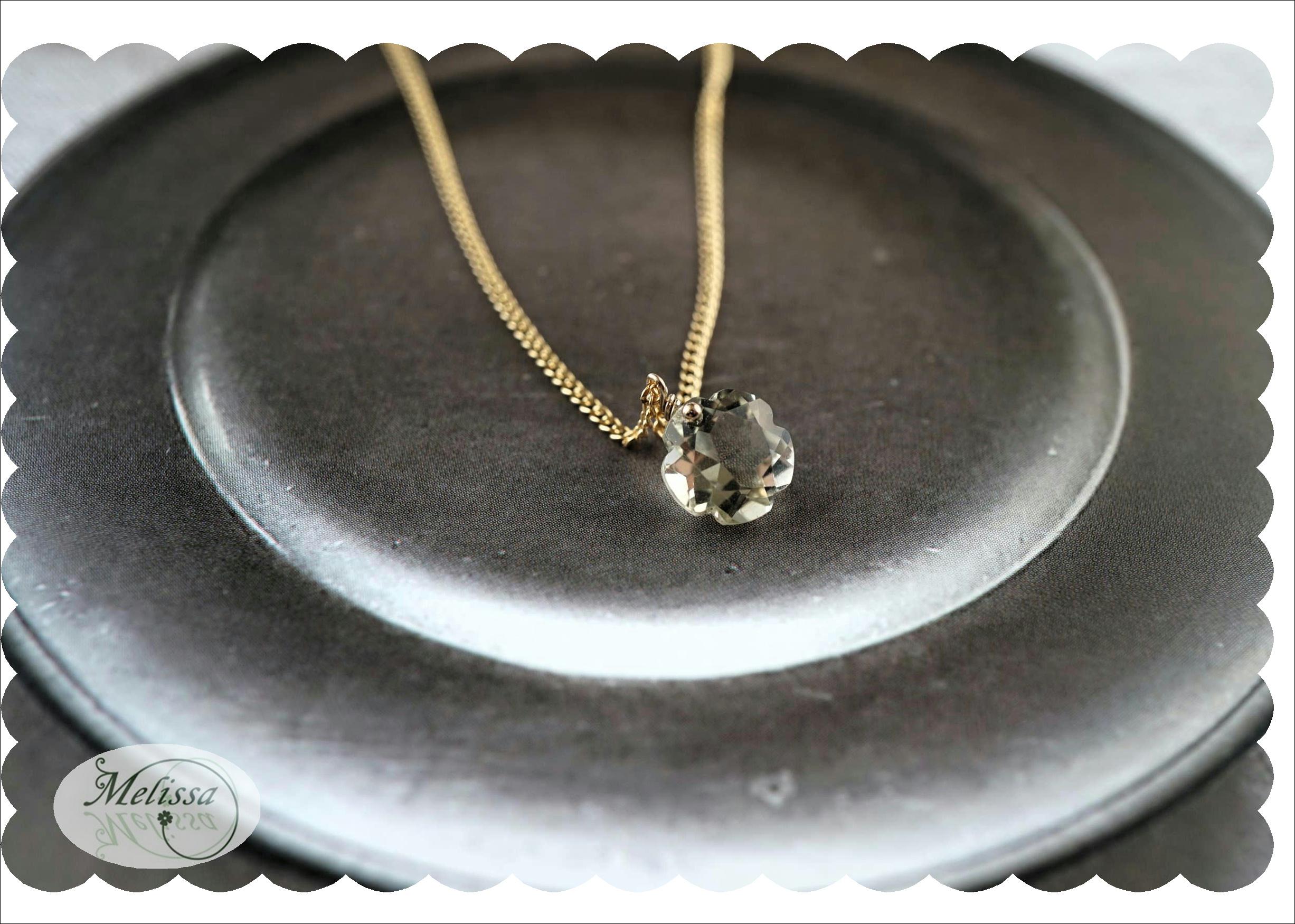 レモンクォーツのフラワーカットネックレス