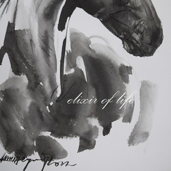 鹿毛の馬のポートレート２０２２(墨絵、水彩画用紙、34cm×２４ｃｍ) 3枚目の画像
