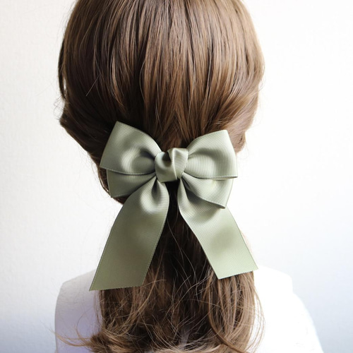 ビッグダブルリボン オリーブ 緑 卒業式 入学式 大きめリボン リボン  