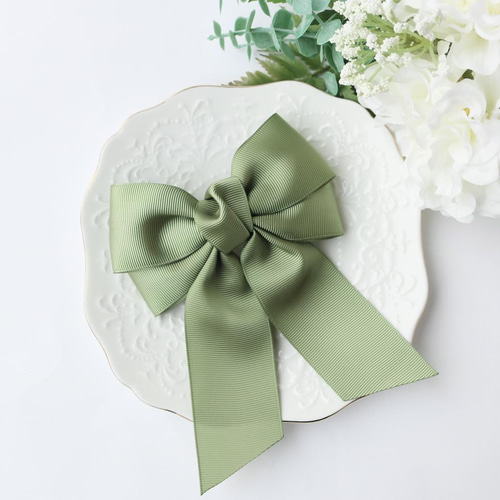 ビッグダブルリボン オリーブ 緑 卒業式 入学式 大きめリボン リボン
