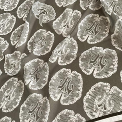 レース模様の様な『脳柄』シフォンスカーフサイズ95×95cm(ペールオリーブ系) 6枚目の画像