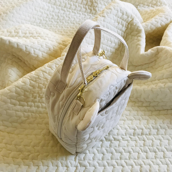 　Lサイズ　kumasanクリーム　両開きくまみみマグポーチ　くま　保冷　保温　哺乳瓶　ランチバッグ 4枚目の画像