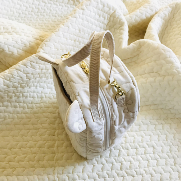 　Lサイズ　kumasanクリーム　両開きくまみみマグポーチ　くま　保冷　保温　哺乳瓶　ランチバッグ 3枚目の画像