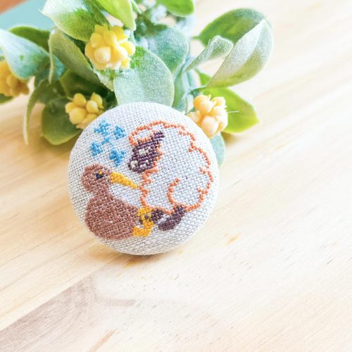 羊とキウイと南十字星 ニュージーランド animals刺繍くるみボタン