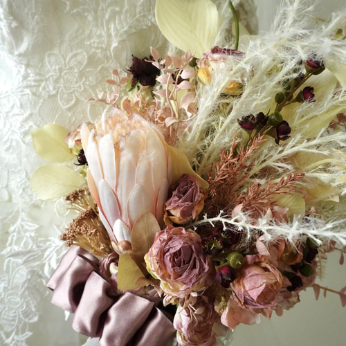 優しいピンクシンビジウムブーケ　ブートニアセット　ウェディングブーケ 優しいピンクシンビジウムブーケ ウェディングブーケ ブートニアセット