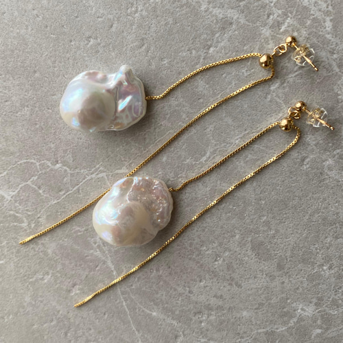 Blanc バロックパール ロングチェーン ピアス バロックパール ロングチェーン ピアス イヤリング ピアス