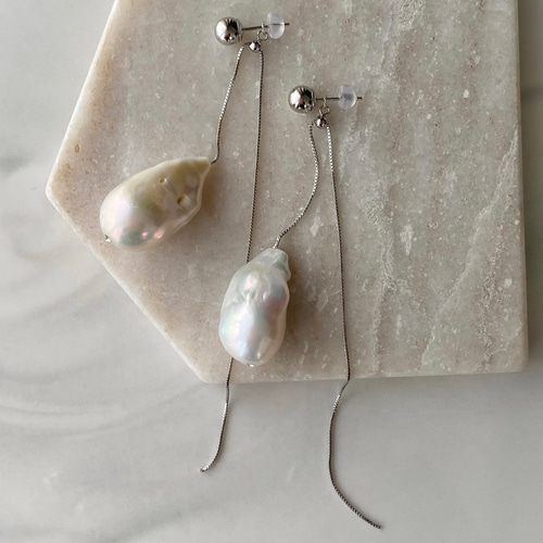 Blanc バロックパール ロングチェーン ピアス バロックパール ロングチェーン ピアス イヤリング ピアス