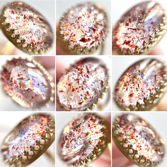 真鍮☆大粒☆(虹入り)宝石質レピドクロサイトインクォーツAAA☆12〜18号フリーサイズ☆18×13mm☆指輪☆天然石 3枚目の画像