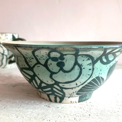 ヤン彫刻シリーズ-緑の花白い磁器bowl_ceramicダイニングボウル 1枚目の画像