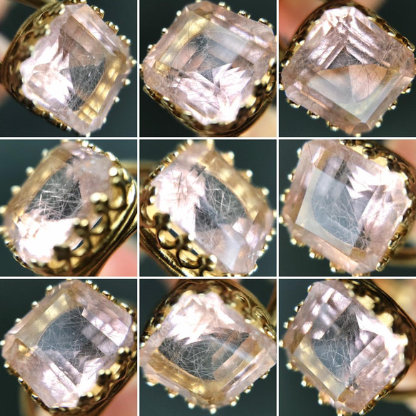 真鍮★希少★宝石質ピンクフローライトAAA☆11〜17号フリーサイズ☆スクエア10×9.8mm ☆指輪☆天然石リング 3枚目の画像