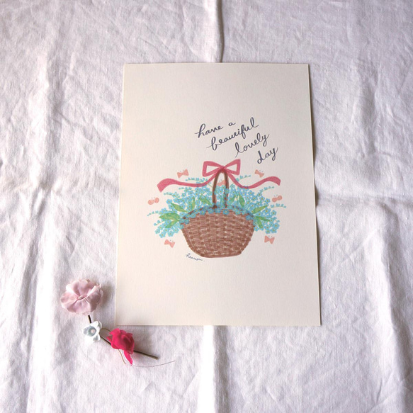 「ワスレナグサの花かご」A4ポスター 2枚目の画像