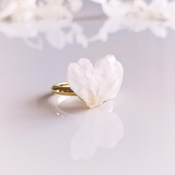 【受注制作】Everpink Sakura. 本物のお花　 桜の花びらのハートリング フリーサイズ ソメイヨシノ 11枚目の画像