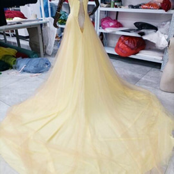高品質！ ウェディングドレス ベアトップ  ソフトチュール 結婚式/披露宴 豪華なトレーン 5枚目の画像