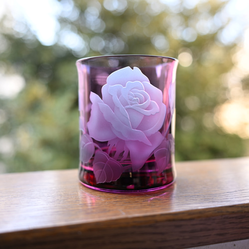 バラ」ピンク ロックグラス サンドブラスト グラス 恋するグラスたち
