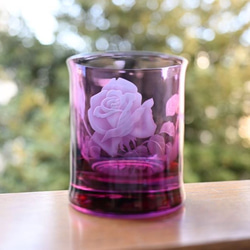 「バラ」ピンク　ロックグラス　サンドブラスト 4枚目の画像