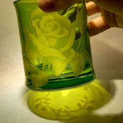 「バラ」グリーン　ロックグラス　サンドブラスト 7枚目の画像