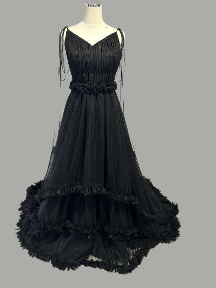 カラードレス 2次会/合コン/デート ブラック ラッフルフリル キャミソール 前撮り 可愛い