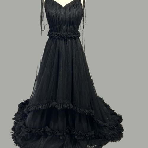 カラードレス 2次会/合コン/デート ブラック ラッフルフリル  