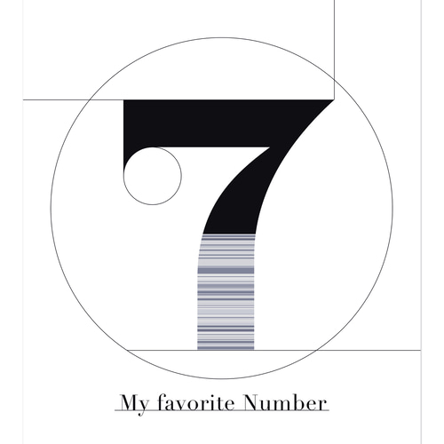 アートポスター 文字 白黒 モノトーン お気に入りの数字《7》A4