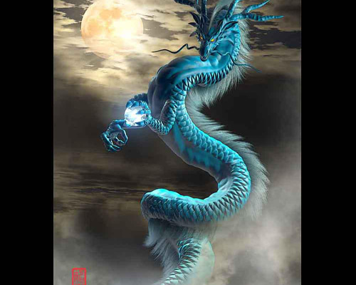 手描きイラスト＊オリジナル【青龍】 龍の絵「月雲・青龍」自作A4 竜の絵 イラスト breeze 通販 13597915