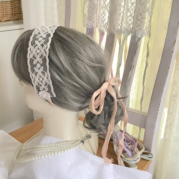 【パステルカラー】カチューシャ　ヘッドドレス　国産レース　ヘアアクセ　結婚式　ウエディング　ブライダル　　結婚式399 6枚目の画像