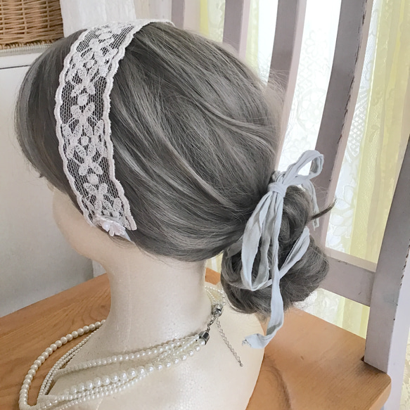 【パステルカラー】カチューシャ　ヘッドドレス　国産レース　ヘアアクセ　結婚式　ウエディング　ブライダル　　結婚式399 12枚目の画像