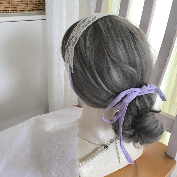 【パステルカラー】カチューシャ　ヘッドドレス　国産レース　ヘアアクセ　結婚式　ウエディング　ブライダル　　結婚式399 10枚目の画像