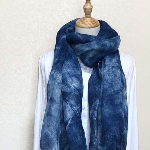 草木染めリネン蚊帳生地・ムラ染め藍色 その他インテリア雑貨 鵜飼麻理