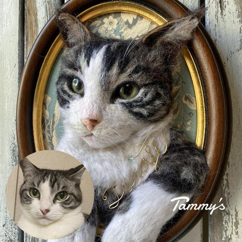 羊毛フェルト　オーダー　猫　顔半立体 羊毛フェルト 猫の顔の立体作品 - メルカリ