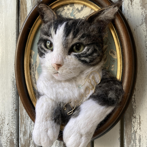 つきみ様オーダー品 羊毛フェルト 猫のぬいぐるみ 羊毛フェルト猫》 #猫(ねこ)羊毛フェルト オーダー フレーム