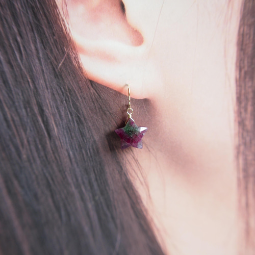 ☆7月誕生石☆星のルビーインゾイサイト AAA 14kgf 薔薇色のピアス