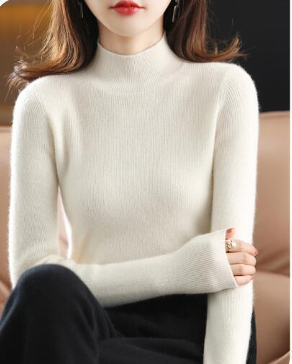 春新作 カジュアル おしゃれ ウール混 着やせ 薄め 長袖ニットセーター  