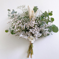 ドライフラワー White&green 『誕生日には真白な百合を』スワッグ　ブーケ　母の日　ウェディング 花束贈呈 5枚目の画像