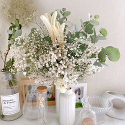 ドライフラワー White&green 『誕生日には真白な百合を』スワッグ　ブーケ　母の日　ウェディング 花束贈呈 7枚目の画像