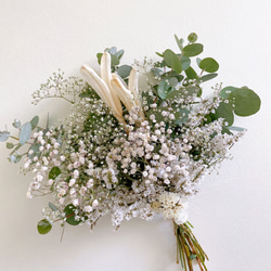 ドライフラワー White&green 『誕生日には真白な百合を』スワッグ　ブーケ　母の日　ウェディング 花束贈呈 10枚目の画像