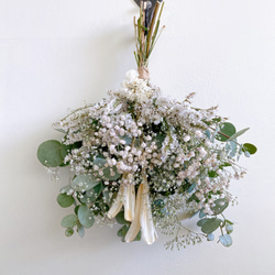 ドライフラワー White&green 『誕生日には真白な百合を』スワッグ　ブーケ　母の日　ウェディング 花束贈呈 12枚目の画像