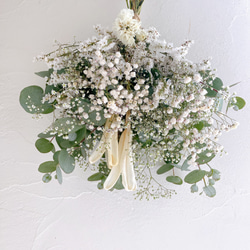 ドライフラワー White&green 『誕生日には真白な百合を』スワッグ　ブーケ　母の日　ウェディング 花束贈呈 8枚目の画像