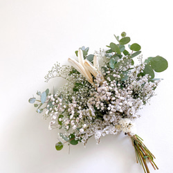 ドライフラワー White&green 『誕生日には真白な百合を』スワッグ　ブーケ　母の日　ウェディング 花束贈呈 3枚目の画像
