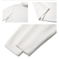 白色 小高領定紡紗線針織秋冬長袖洋裝 簡約中長款學院風連身裙 第3張的照片