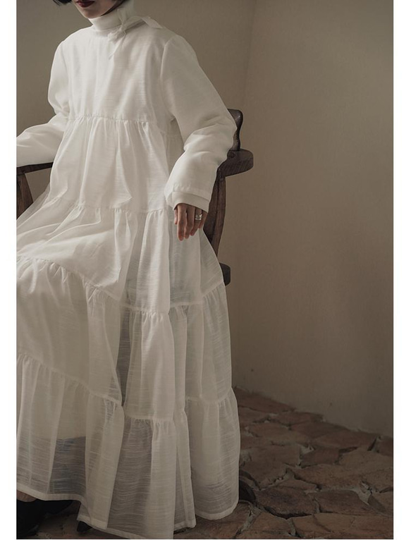 白色 朦朧竹節紗白紗少女裙 薄透質感 外搭洛麗塔百褶洋裝連身裙(薄透款,不含針織洋裝) 第12張的照片