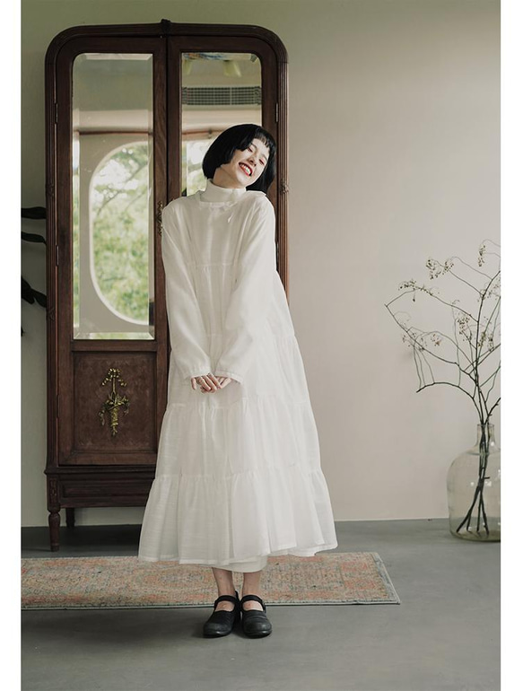 白色 朦朧竹節紗白紗少女裙 薄透質感 外搭洛麗塔百褶洋裝連身裙(薄透款,不含針織洋裝) 第8張的照片
