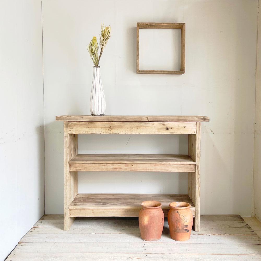 リサイクルウッド☆足場材 幅110cm コンソールテーブル 棚2段　RW0194