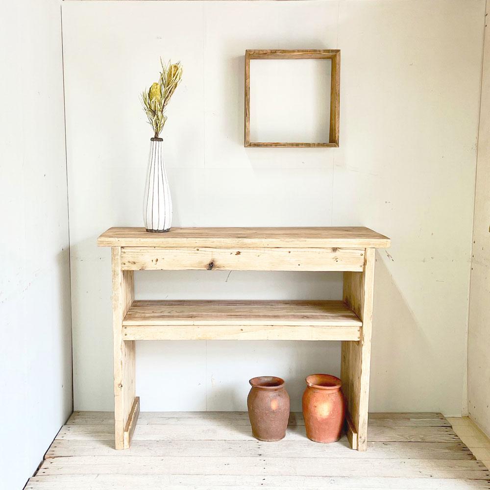 リサイクルウッド☆足場材 幅110cm コンソールテーブル 棚1段　RW0193