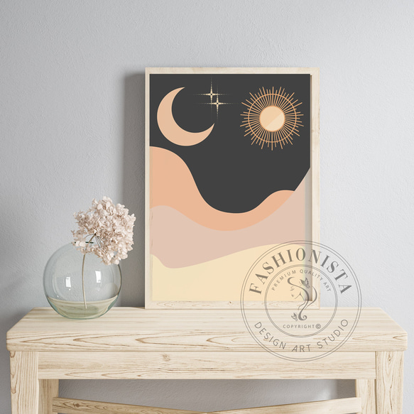 ミッドセンチュリー 月 太陽 / インテリアポスター 海外アート / 3764 1枚目の画像