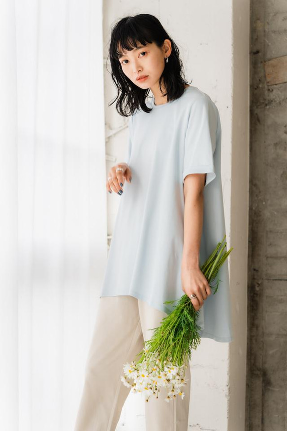 【完売】フレア　Tシャツ　サックスブルー　日本製　フリーサイズ　即納 7枚目の画像