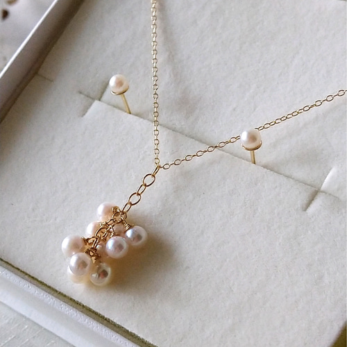 あこや本真珠ベビーパールラピスラズリネックレスK14(留金)