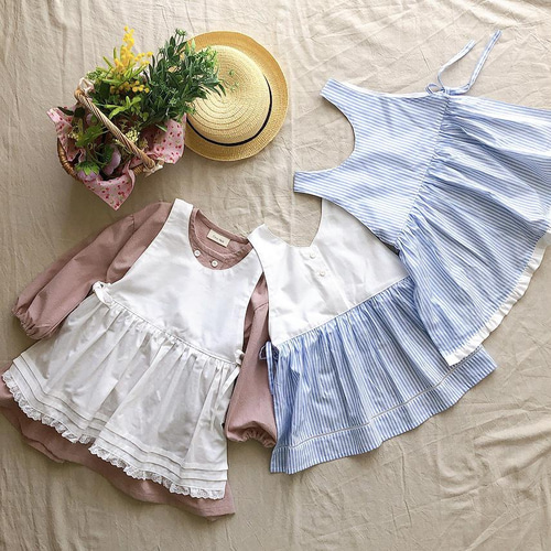 デザイン選べる＊サイドリボンの2wayエプロンワンピース 子供服 Tiny  