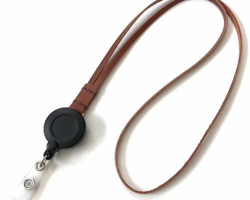 ヌメ革製リールクリップ付ネックストラップ（茶色）送料込価格 ネック
