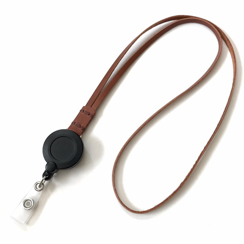 ヌメ革製リールクリップ付ネックストラップ（茶色）送料込価格 ネック